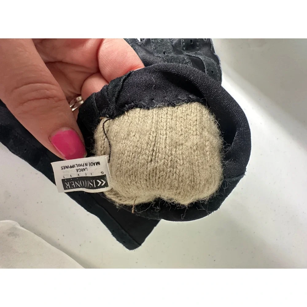 Isotoner Gloves Womens Large Black Suede Chevron Striped Winter Warm Lined